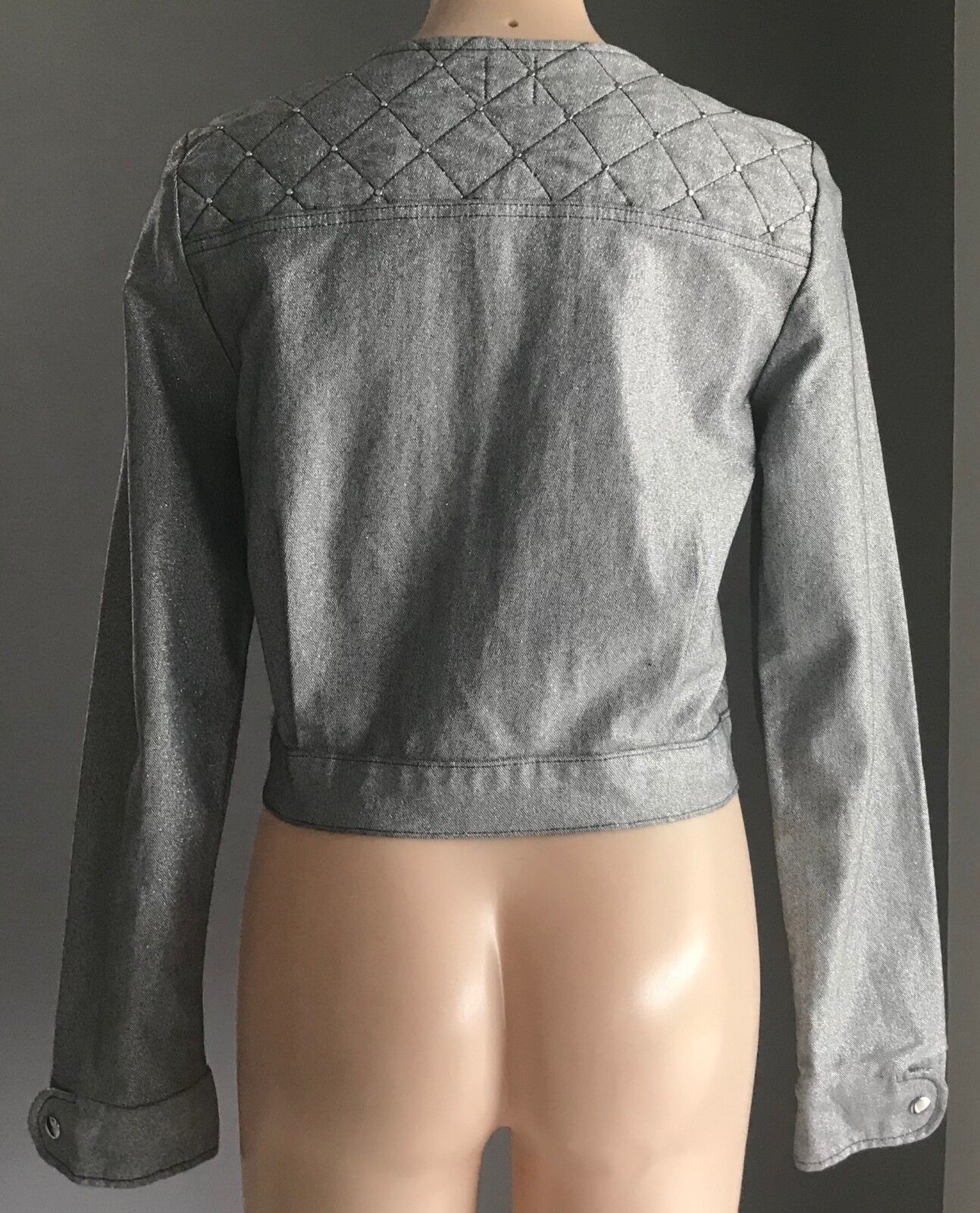 BEC & BRIDGE Crop Jacket Grey Silver Stud & Quilted Trim Size 10 NEW