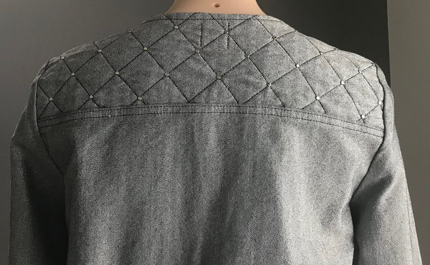 BEC & BRIDGE Crop Jacket Grey Silver Stud & Quilted Trim Size 10 NEW