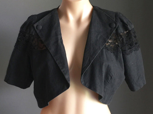DUSK Jacket Crop Bolero Black Short Sleeve Shoulder Pads Ladies Size 12 1990's