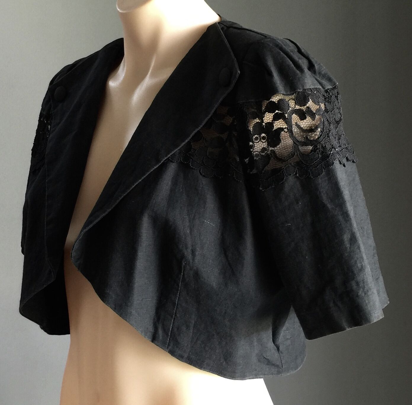 DUSK Jacket Crop Bolero Black Short Sleeve Shoulder Pads Ladies Size 12 1990's