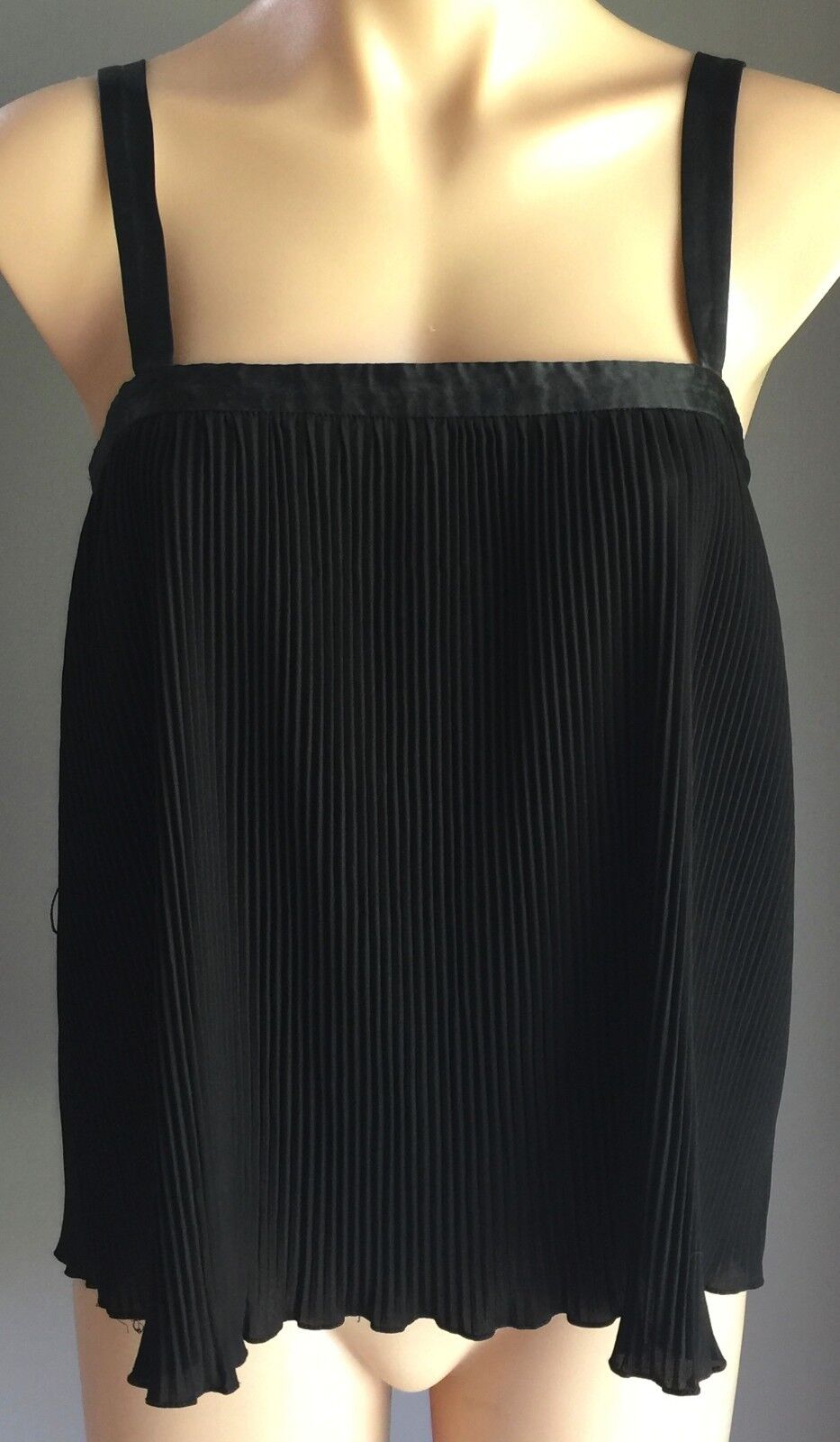 MORRISSEY Strappy Top Black Accordion Pleat Sleeveless Size 2 AU 10 Stunning