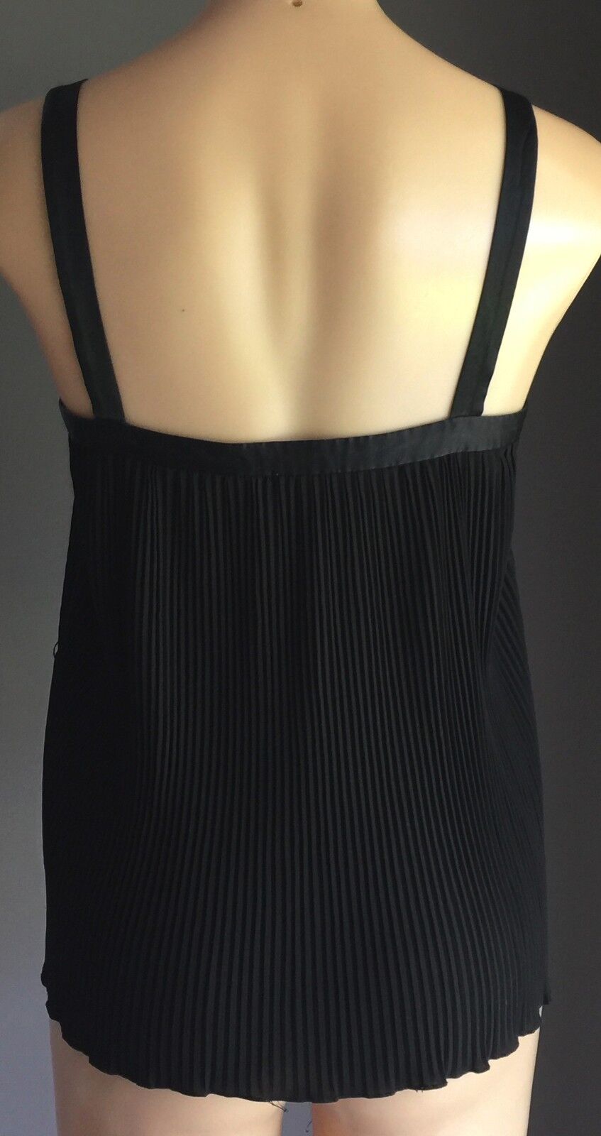 MORRISSEY Strappy Top Black Accordion Pleat Sleeveless Size 2 AU 10 Stunning