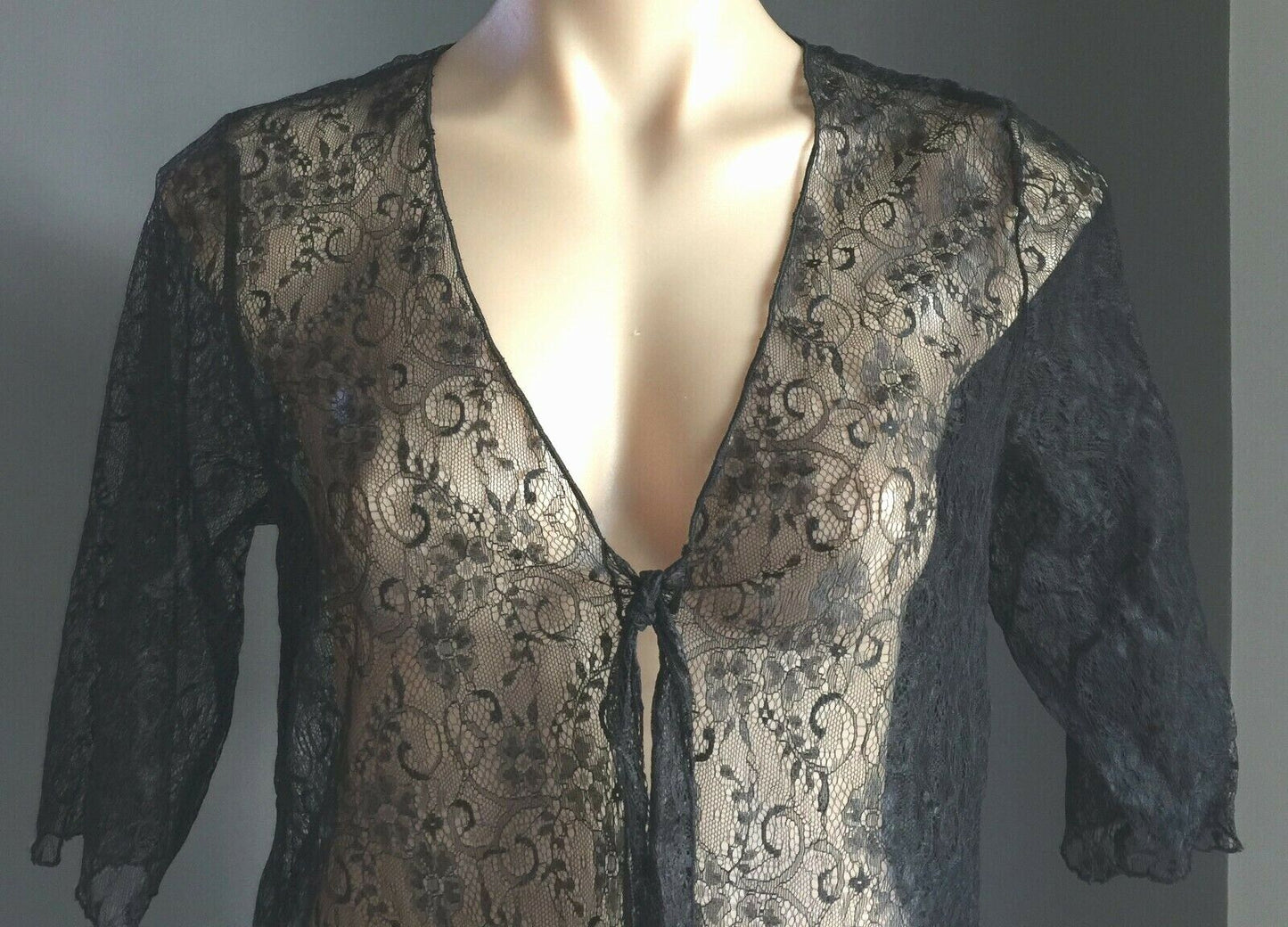 VICKY VALE Cardigan Black Lace Sheer w Tie Ladies Size 8 10 Stand Out Top NEW