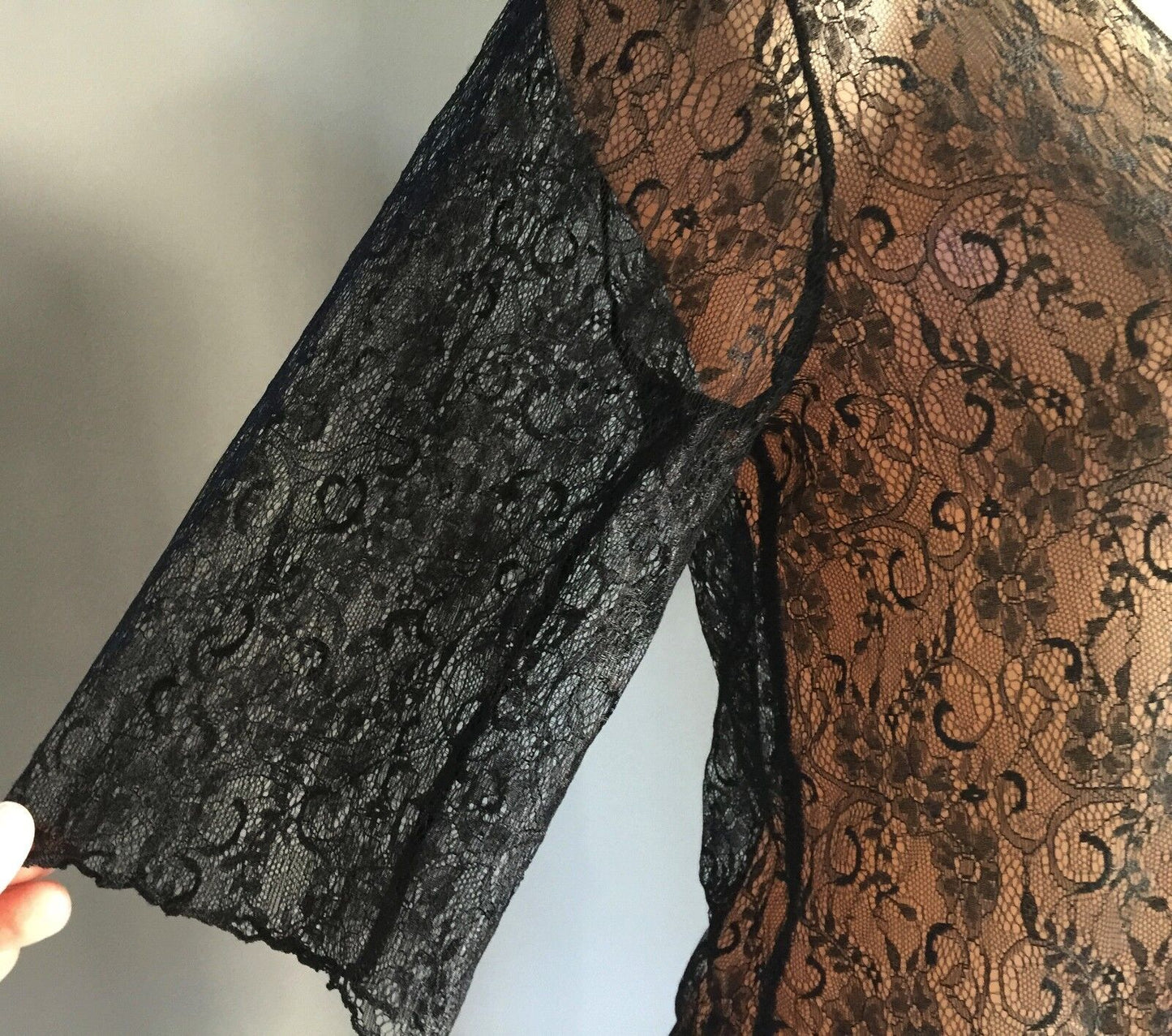 VICKY VALE Cardigan Black Lace Sheer w Tie Ladies Size 8 10 Stand Out Top NEW