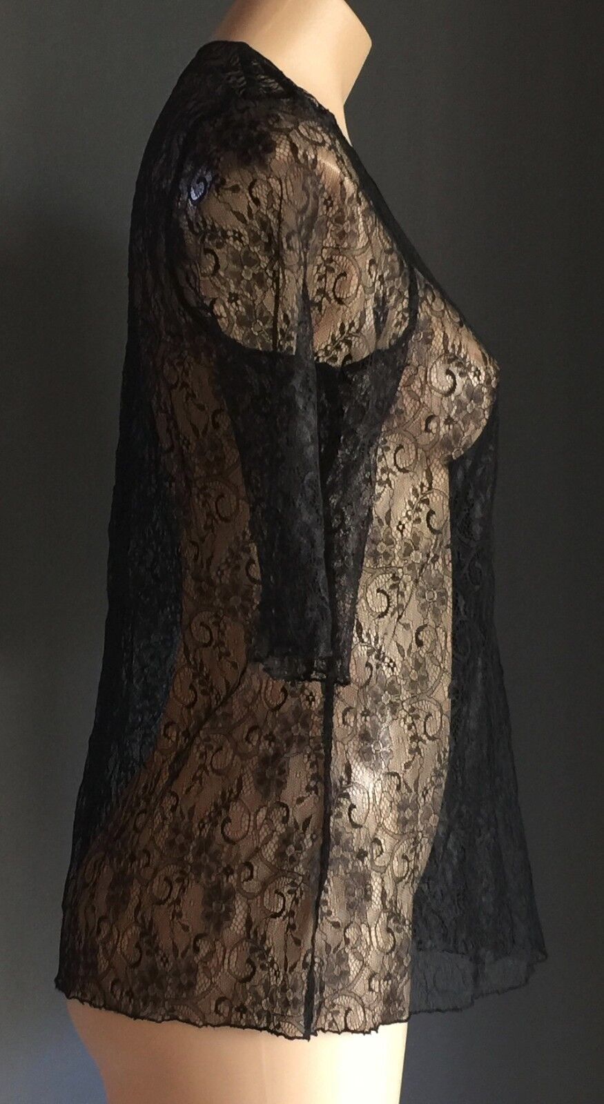 VICKY VALE Cardigan Black Lace Sheer w Tie Ladies Size 8 10 Stand Out Top NEW