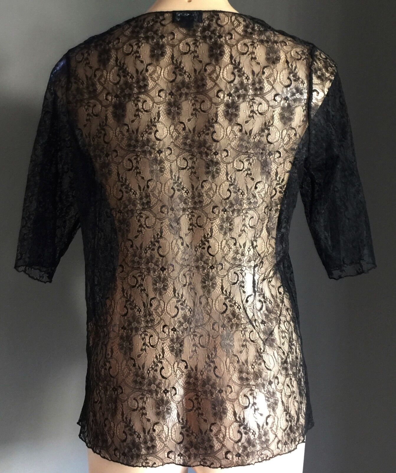 VICKY VALE Cardigan Black Lace Sheer w Tie Ladies Size 8 10 Stand Out Top NEW