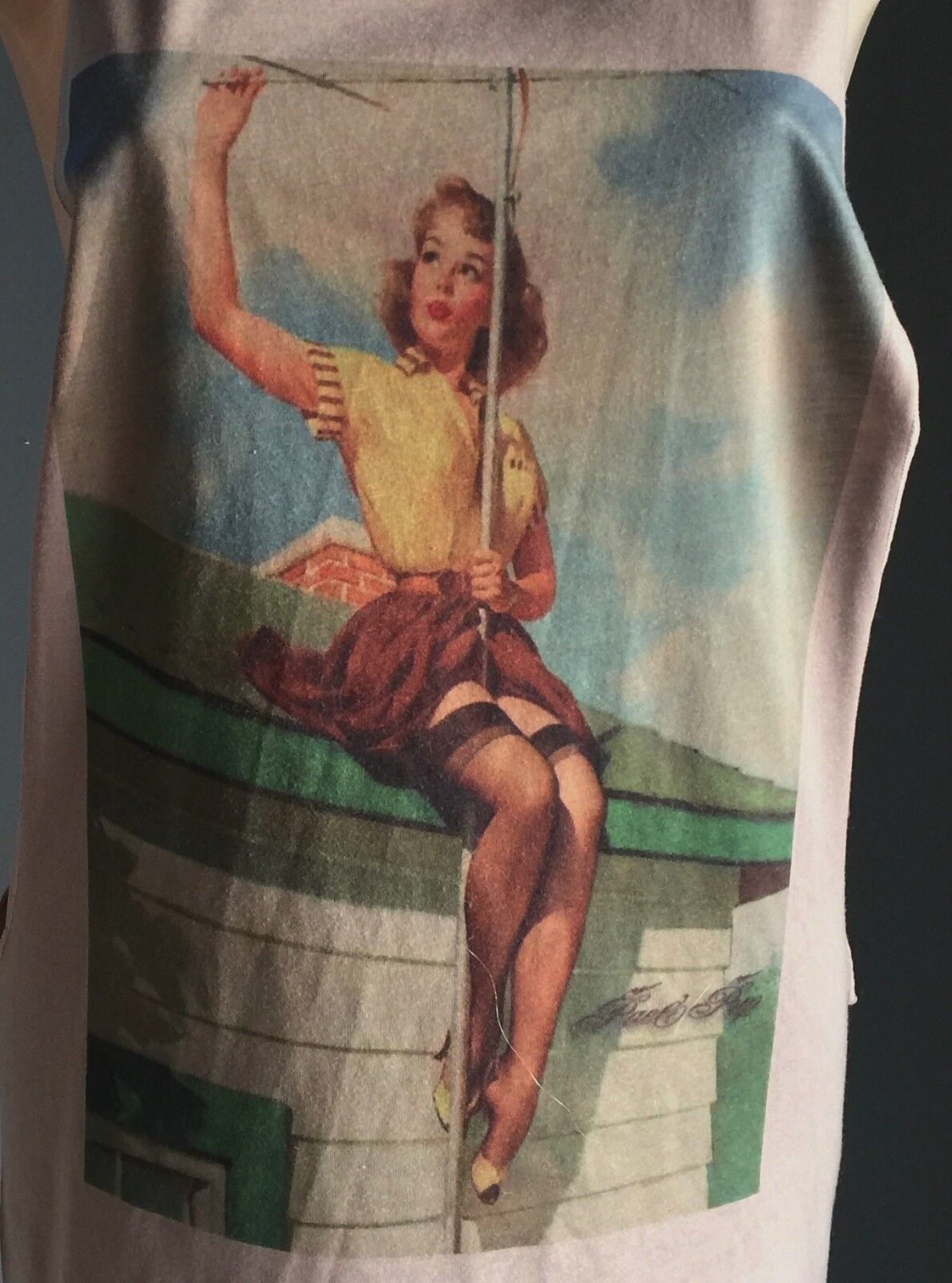 Bombshell Singlet Bright Print Taupe Long Drop Armhole Tank Top Size M 10