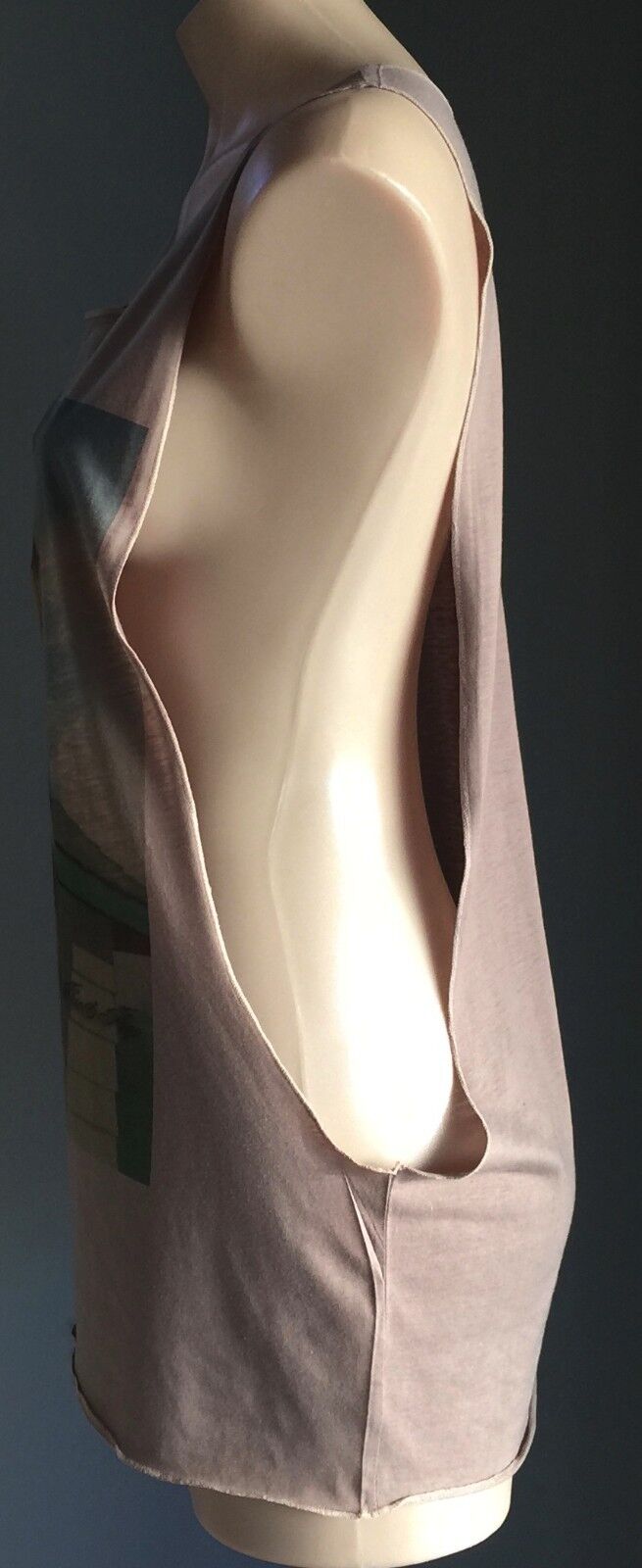 Bombshell Singlet Bright Print Taupe Long Drop Armhole Tank Top Size M 10