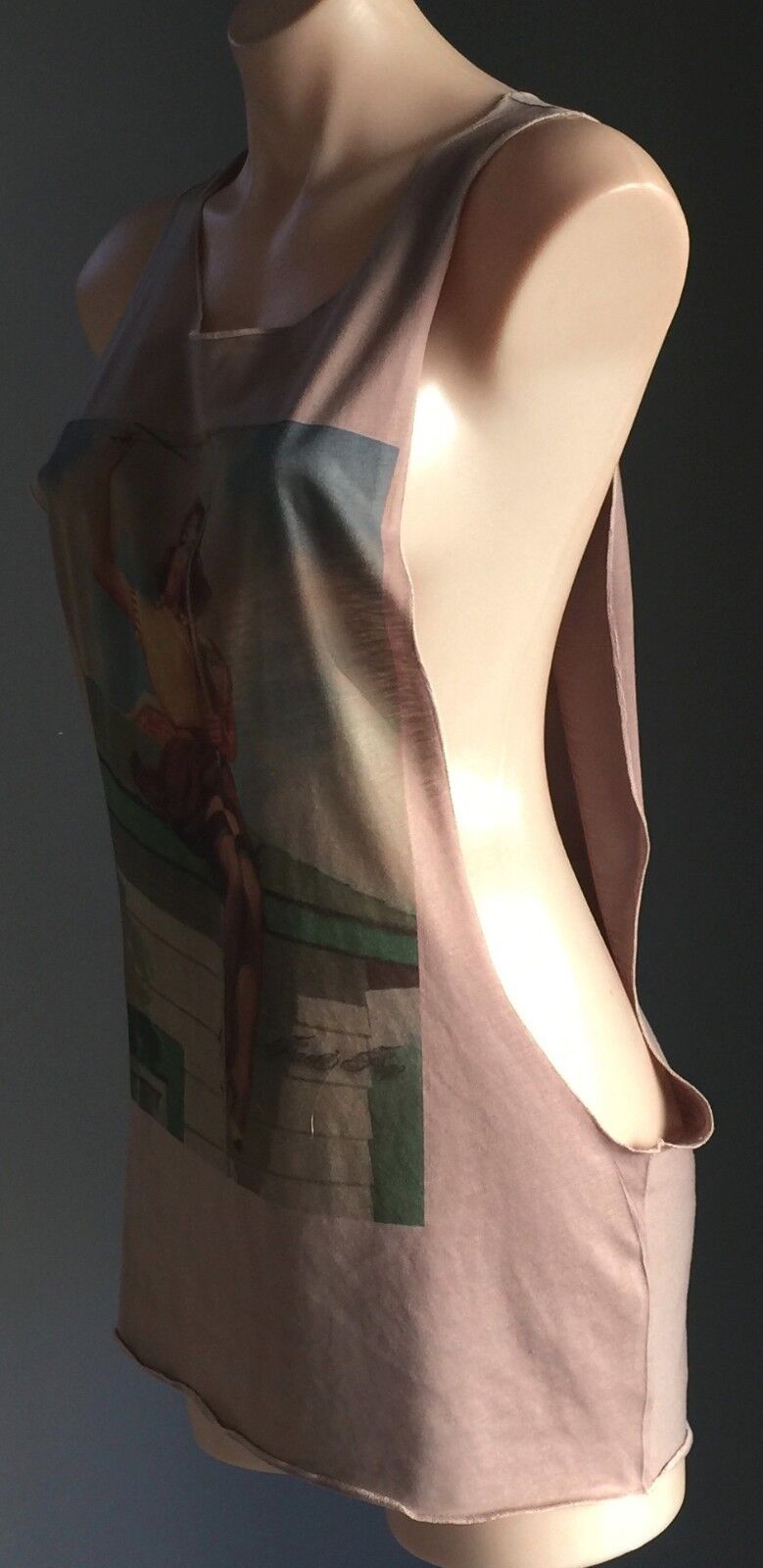 Bombshell Singlet Bright Print Taupe Long Drop Armhole Tank Top Size M 10