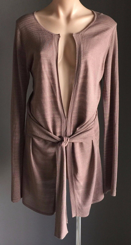 DAVID LAWRENCE Knit Cardigan Brown Long Sleeve Front Tie Ladies Size M 10 NEW