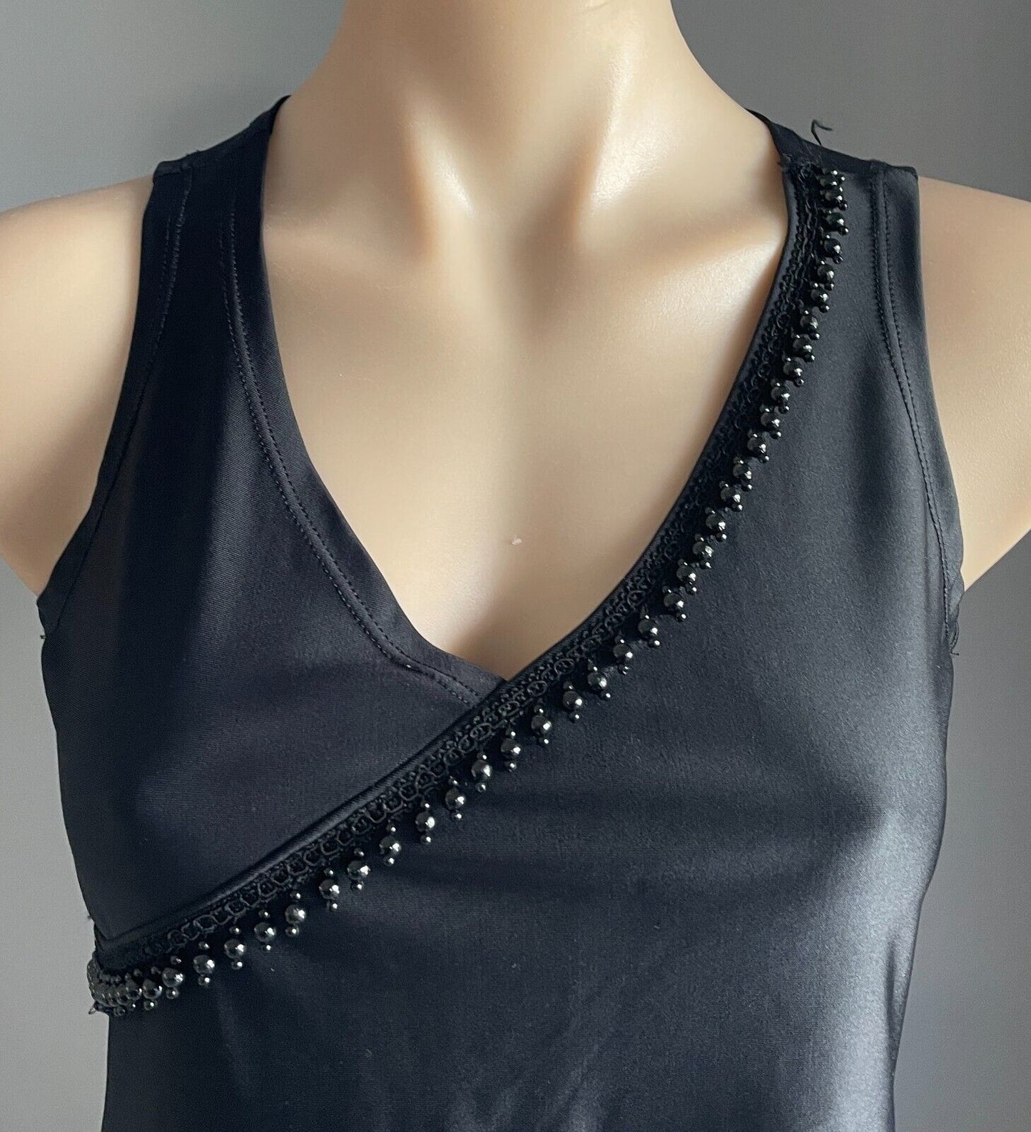 MAHON MIRALIA Top Black Sleeveless Stretch w Beading Trim Size 2 AU 10 NEW