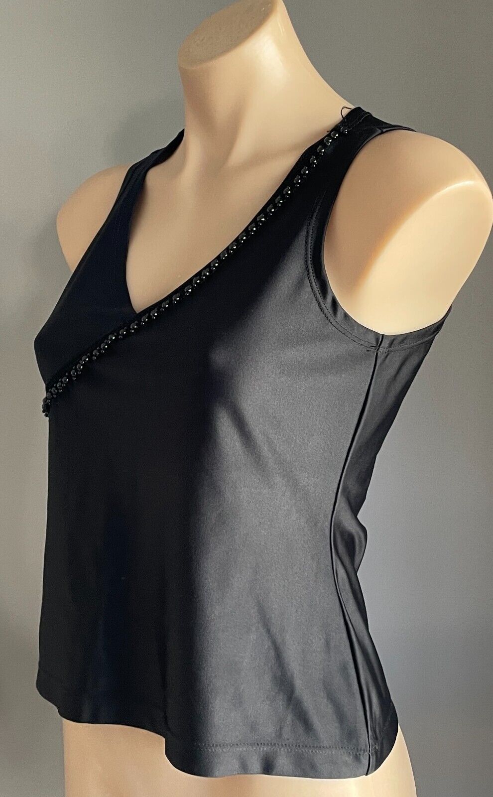 MAHON MIRALIA Top Black Sleeveless Stretch w Beading Trim Size 2 AU 10 NEW