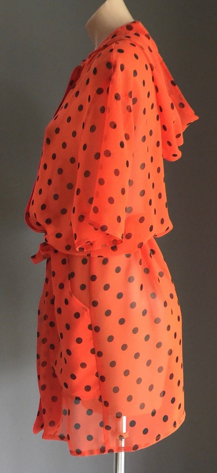 HARRY WHO Jacket Orange & Black Polka Dot Drawstring Sheer Hooded Size 12 1990's