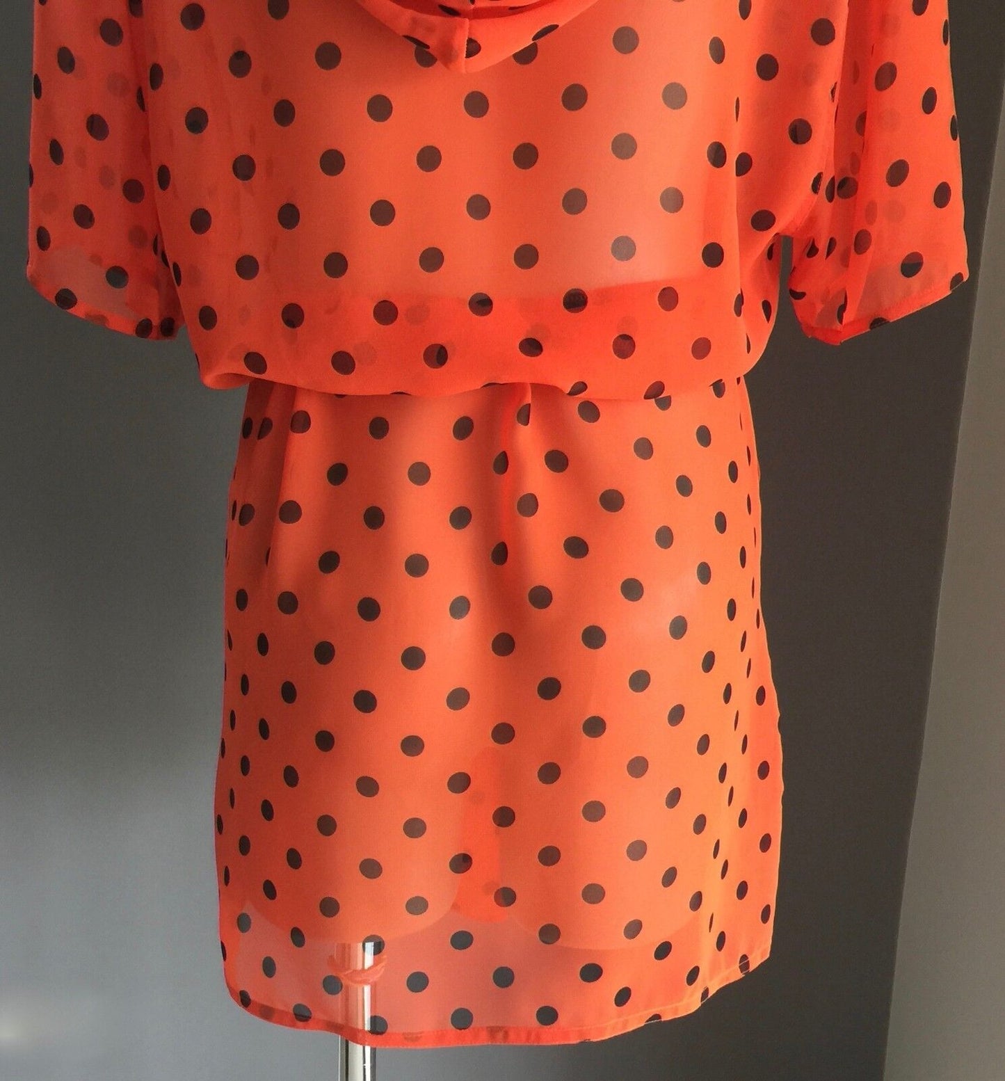 HARRY WHO Jacket Orange & Black Polka Dot Drawstring Sheer Hooded Size 12 1990's