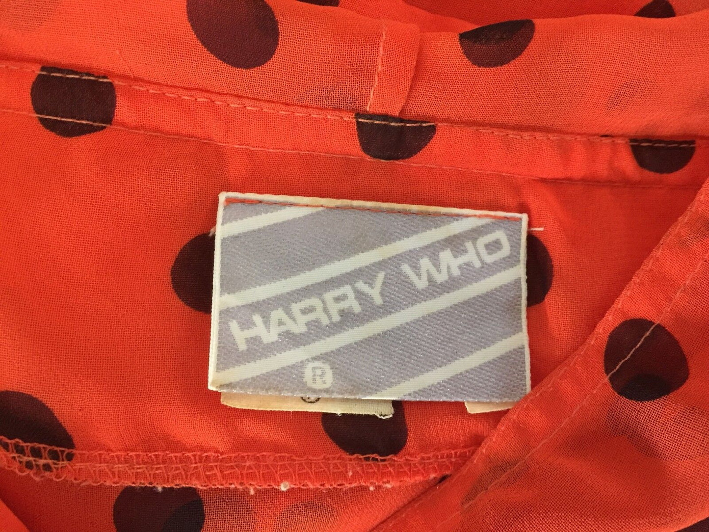 HARRY WHO Jacket Orange & Black Polka Dot Drawstring Sheer Hooded Size 12 1990's
