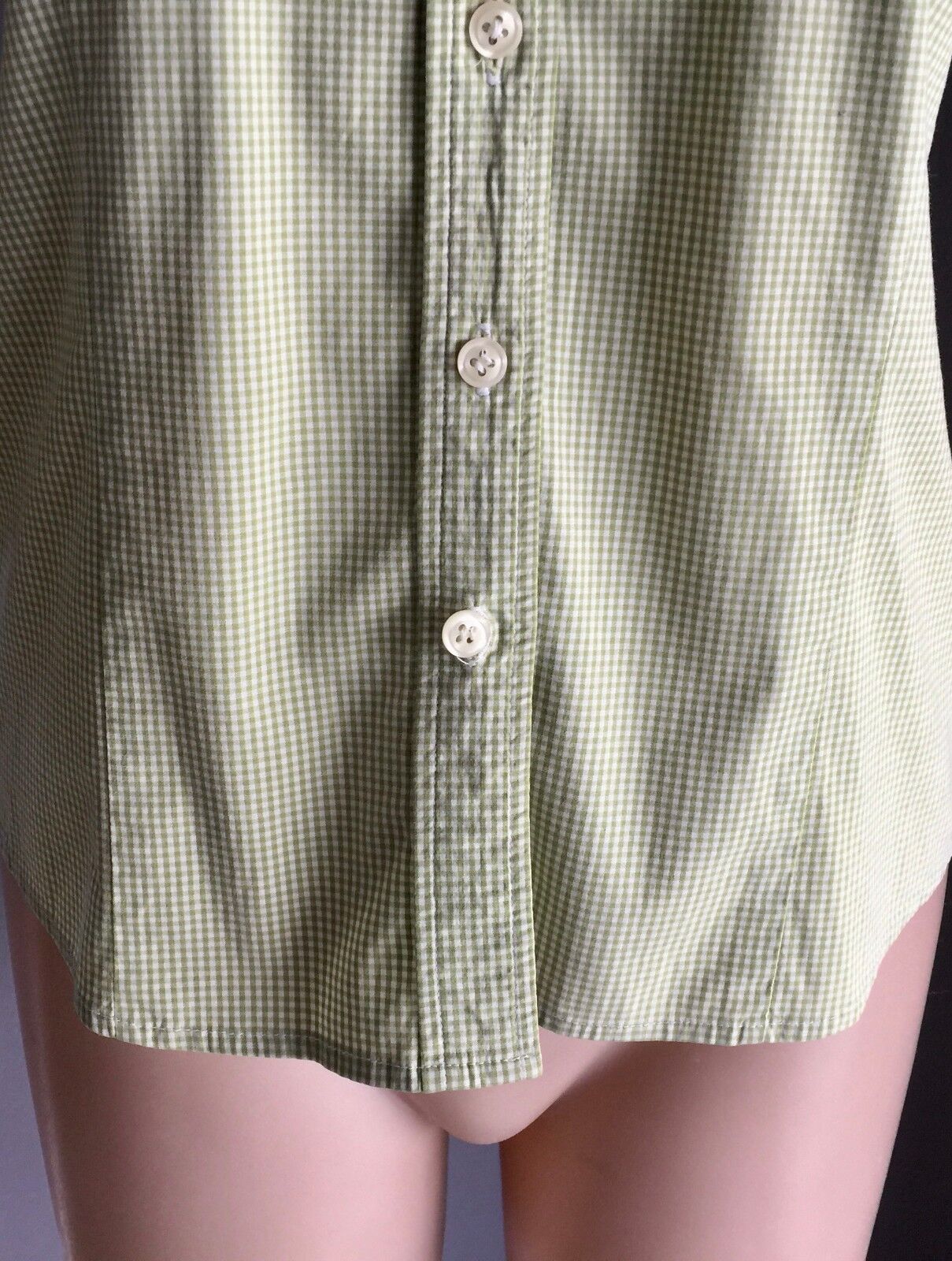JNY JONES NEW YORK Button Front Shirt Lime Green White Check Stretch Size S  10