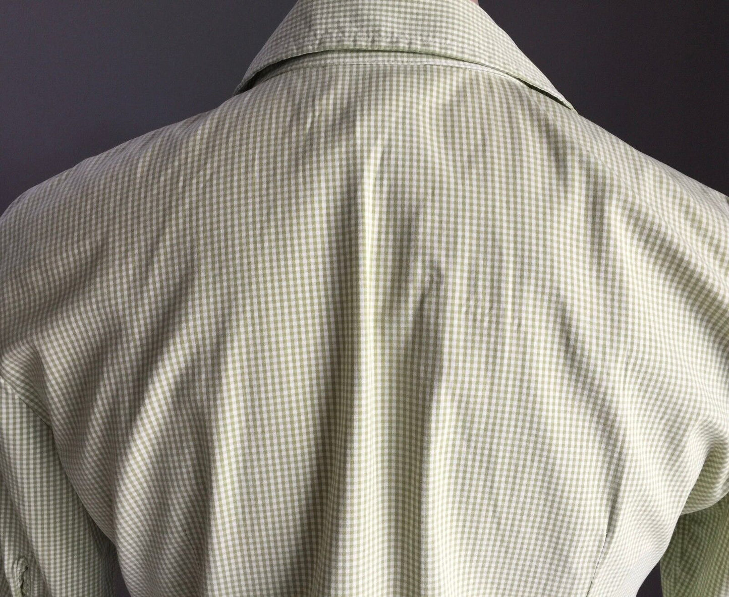 JNY JONES NEW YORK Button Front Shirt Lime Green White Check Stretch Size S  10