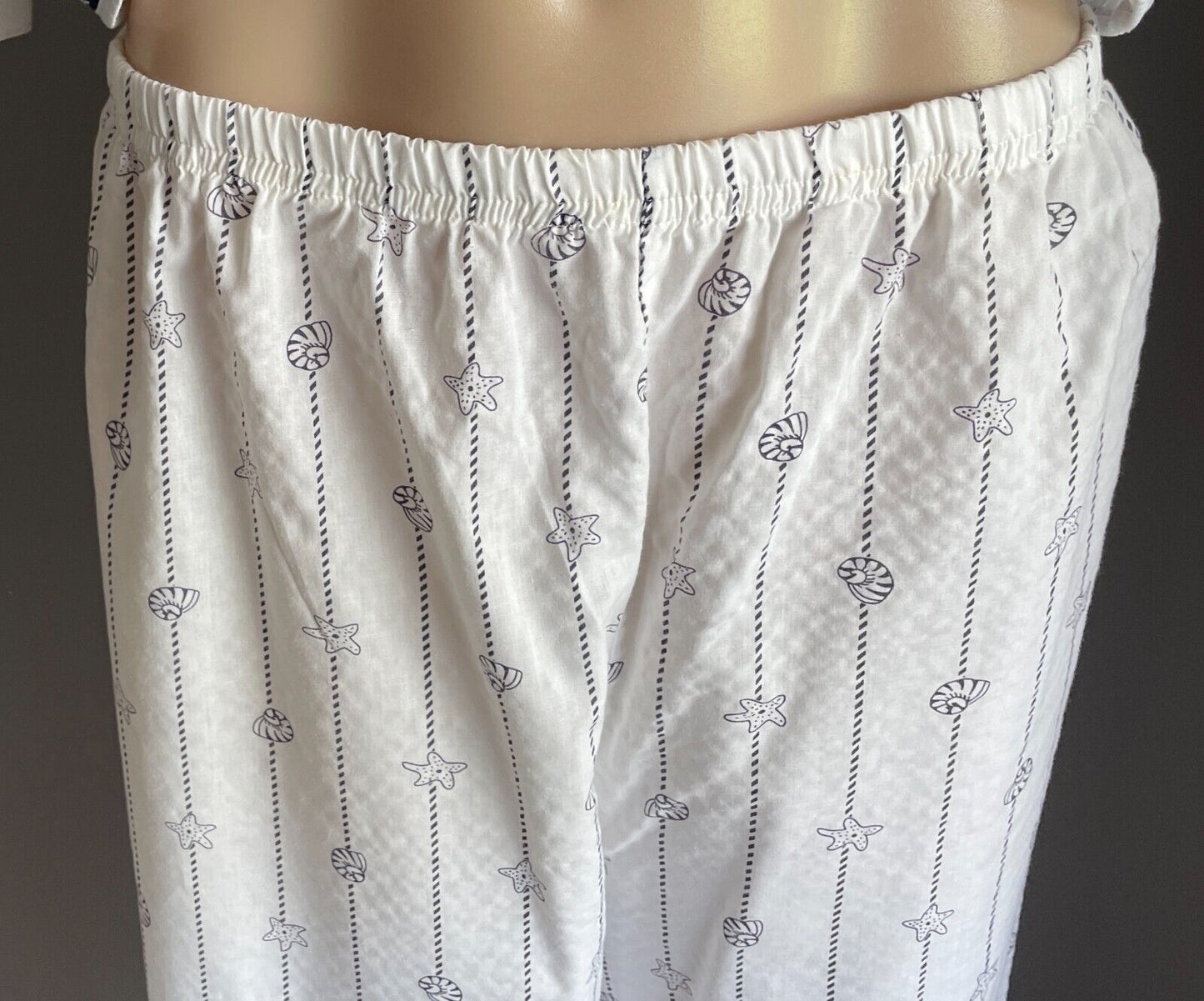 GIVONI Pyjama Set White Blue Shell & Rope Print 2 Piece PJ Top & Pants Size M 10
