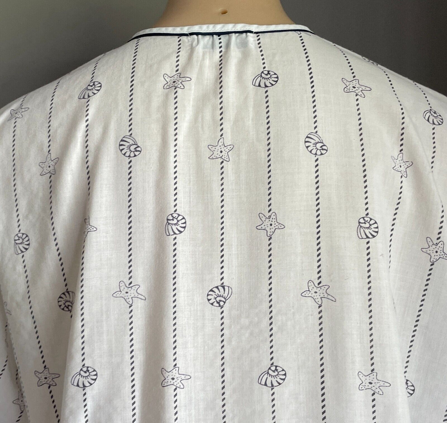 GIVONI Pyjama Set White Blue Shell & Rope Print 2 Piece PJ Top & Pants Size M 10