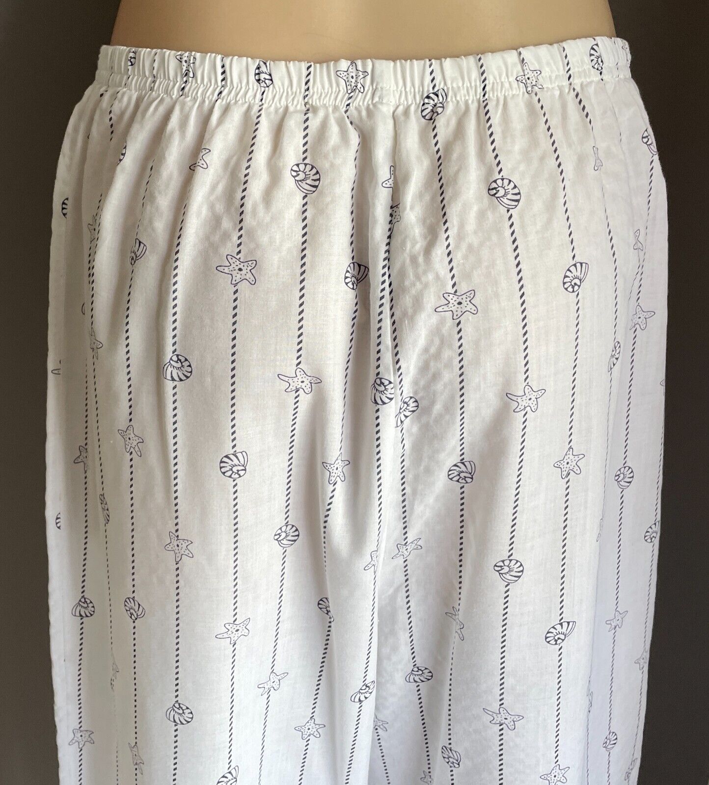 GIVONI Pyjama Set White Blue Shell & Rope Print 2 Piece PJ Top & Pants Size M 10