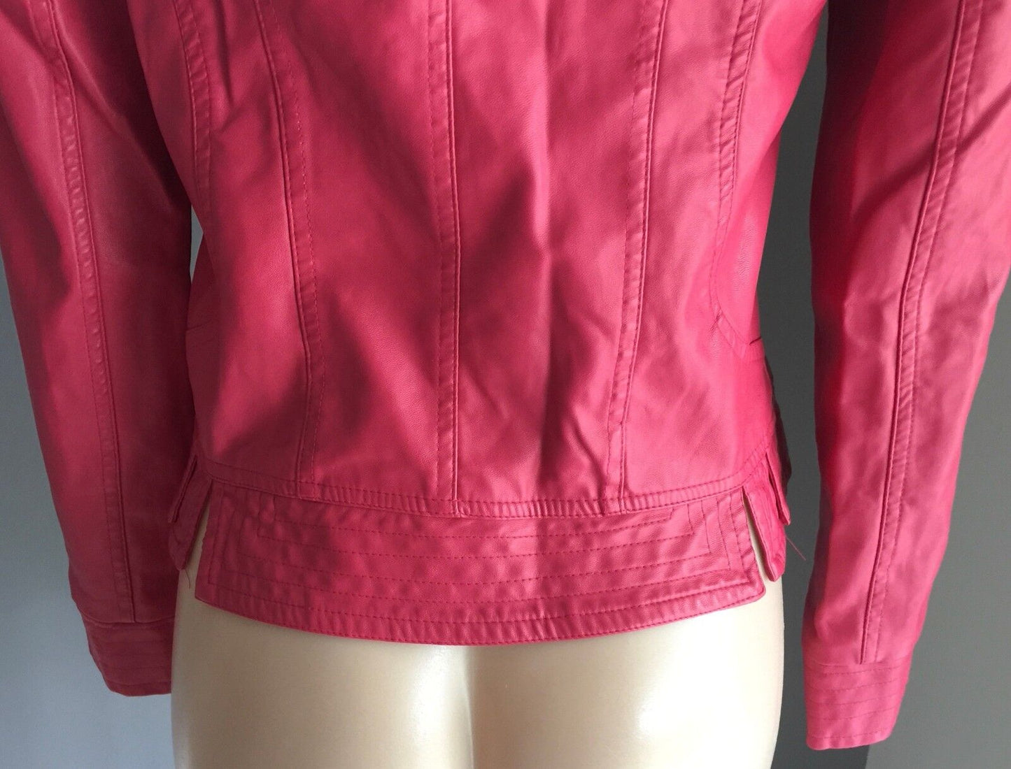 LIAN YI LONG Jacket Dusty Rose Red Crystal Embellished PU Crop Moto Siz S 10 NEW