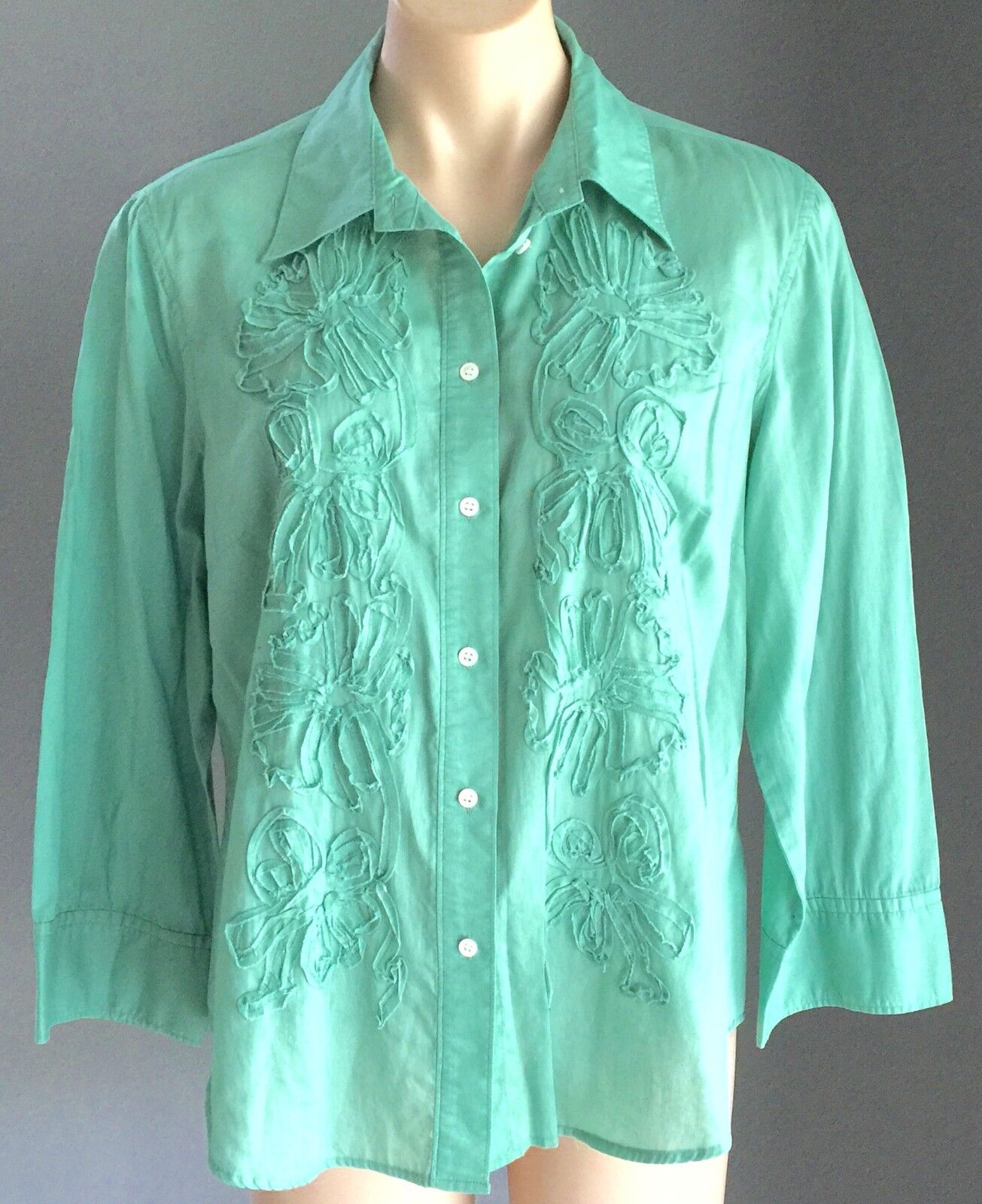 COUNTRY ROAD Shirt Button Front Sage Green Floral Embroidered Top Size XL