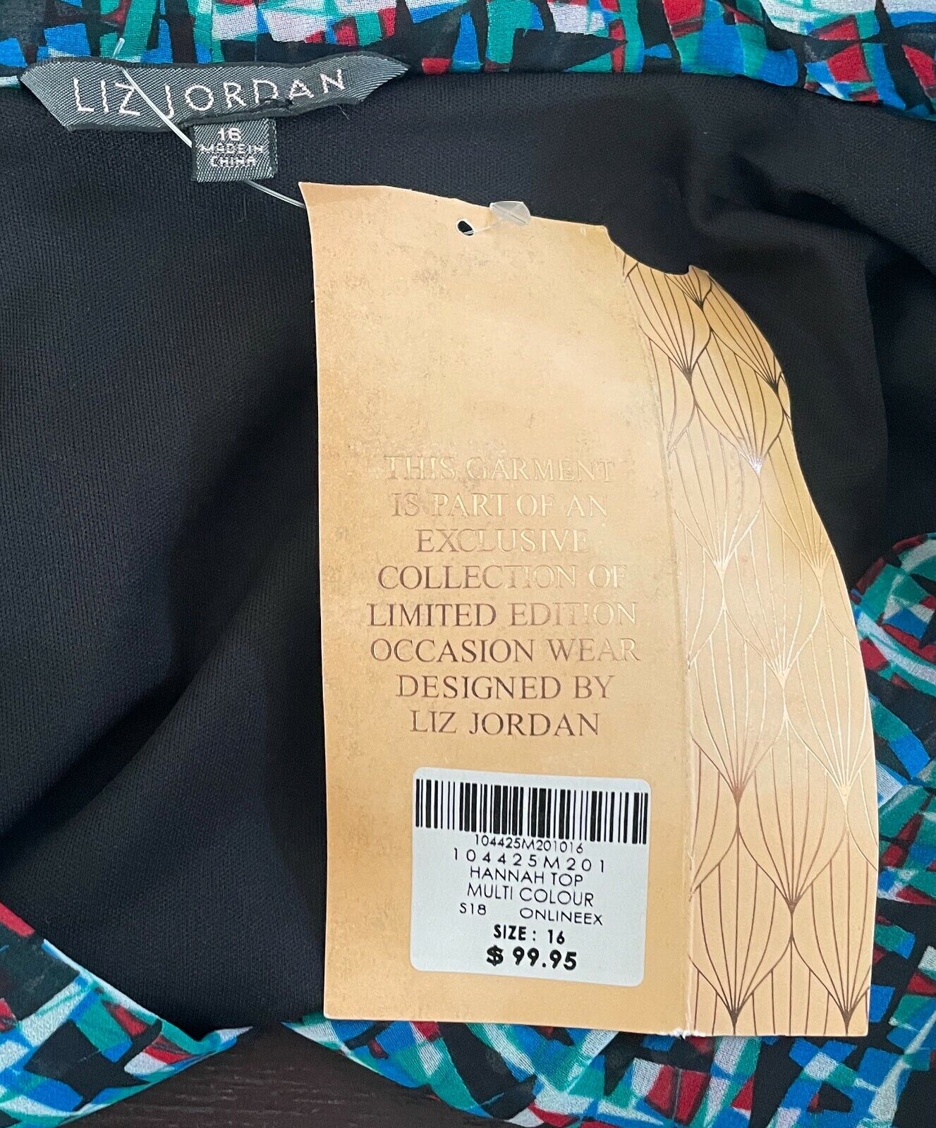 LIZ JORDAN Top "Hannah" Blue Green Red White Geo Sleeveless Blouse Size 16 NEW