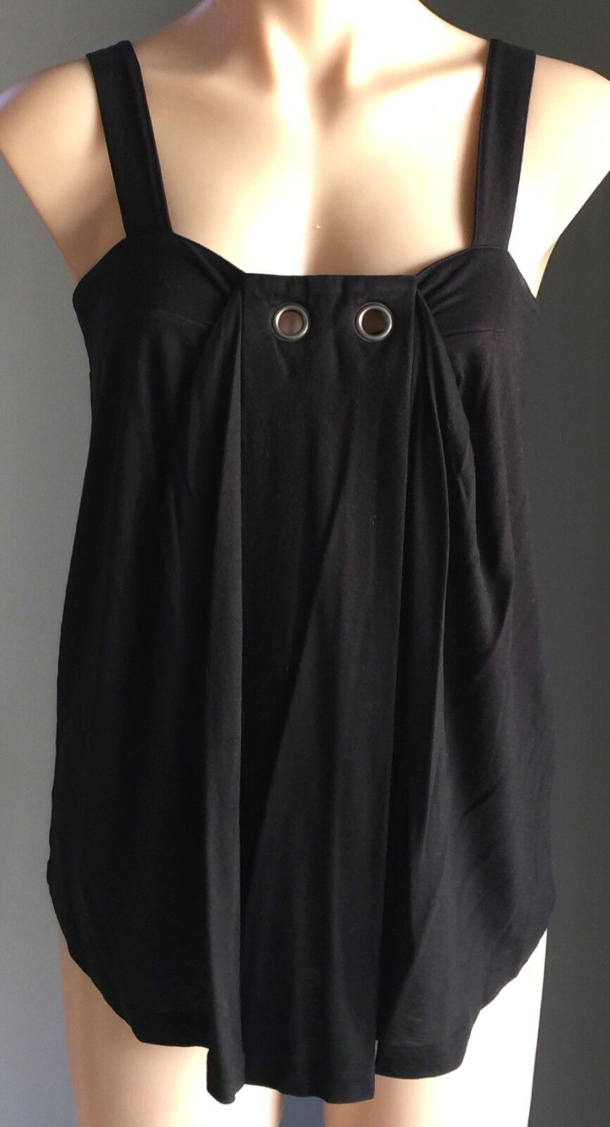 COUNTRY ROAD Top Tank Stretch Black Sleeveless Silver Rings Trim Camisole S 10