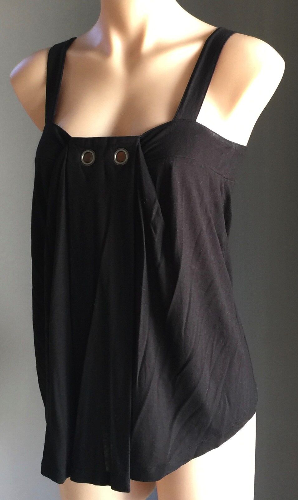 COUNTRY ROAD Top Tank Stretch Black Sleeveless Silver Rings Trim Camisole S 10