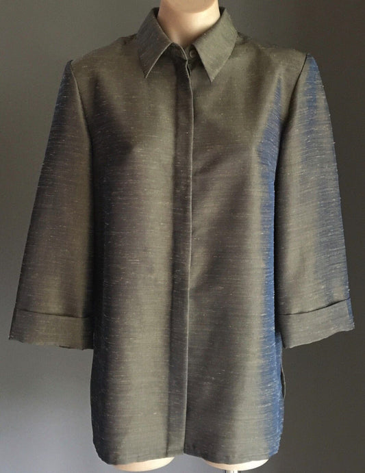 LIZ JORDAN Jacket Shirt Light Khaki 3/4 Sleeve Iridescent Size S 10 Retro