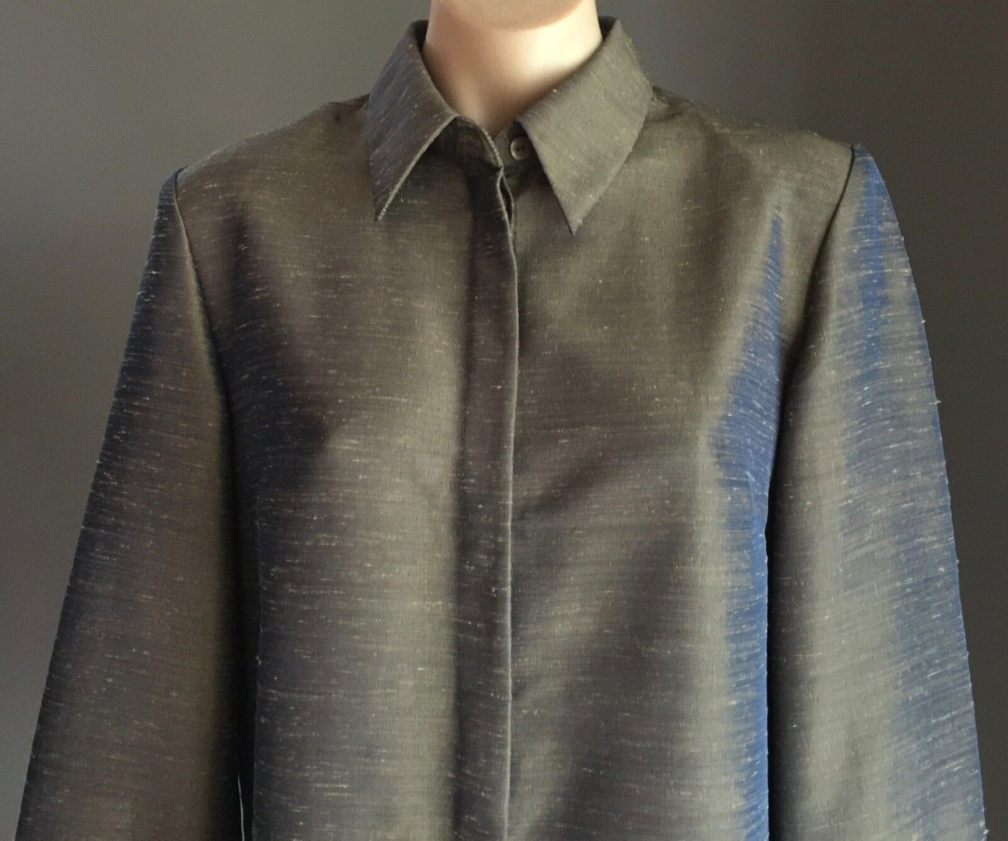 LIZ JORDAN Jacket Shirt Light Khaki 3/4 Sleeve Iridescent Size S 10 Retro