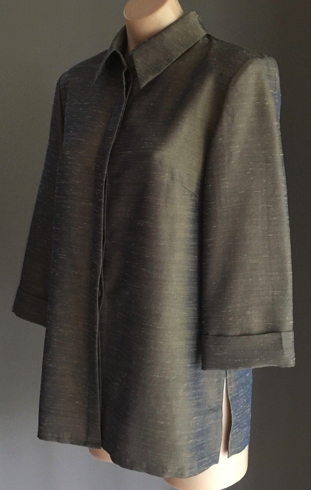 LIZ JORDAN Jacket Shirt Light Khaki 3/4 Sleeve Iridescent Size S 10 Retro