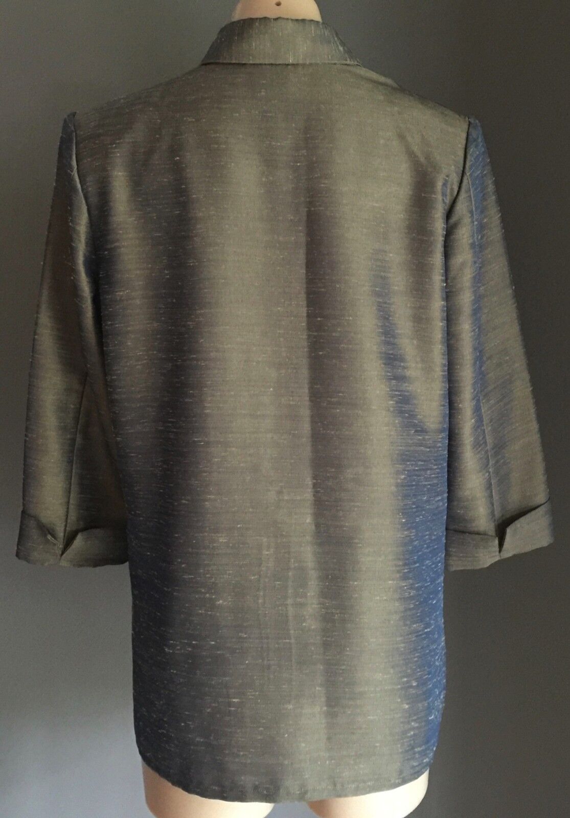 LIZ JORDAN Jacket Shirt Light Khaki 3/4 Sleeve Iridescent Size S 10 Retro