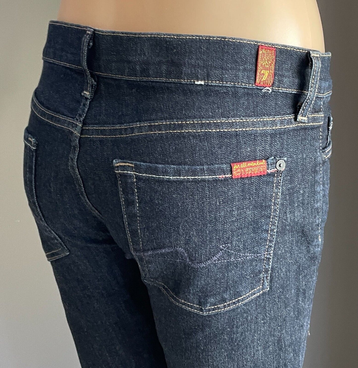 7 FOR ALL MANKIND "Roxanne" Slim Leg Jeans Dark Blue Denim Size 29 82cm Waist