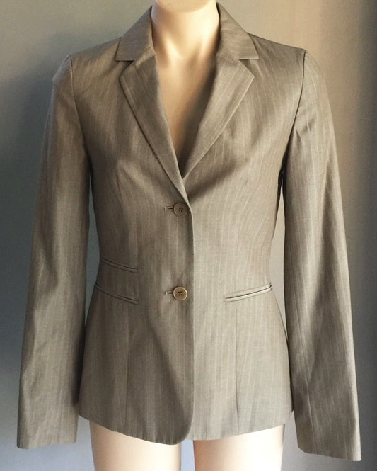 COUNTRY ROAD Jacket Light Brown Khaki Pinstripe Tailored Blazer Ladies Size 6 10