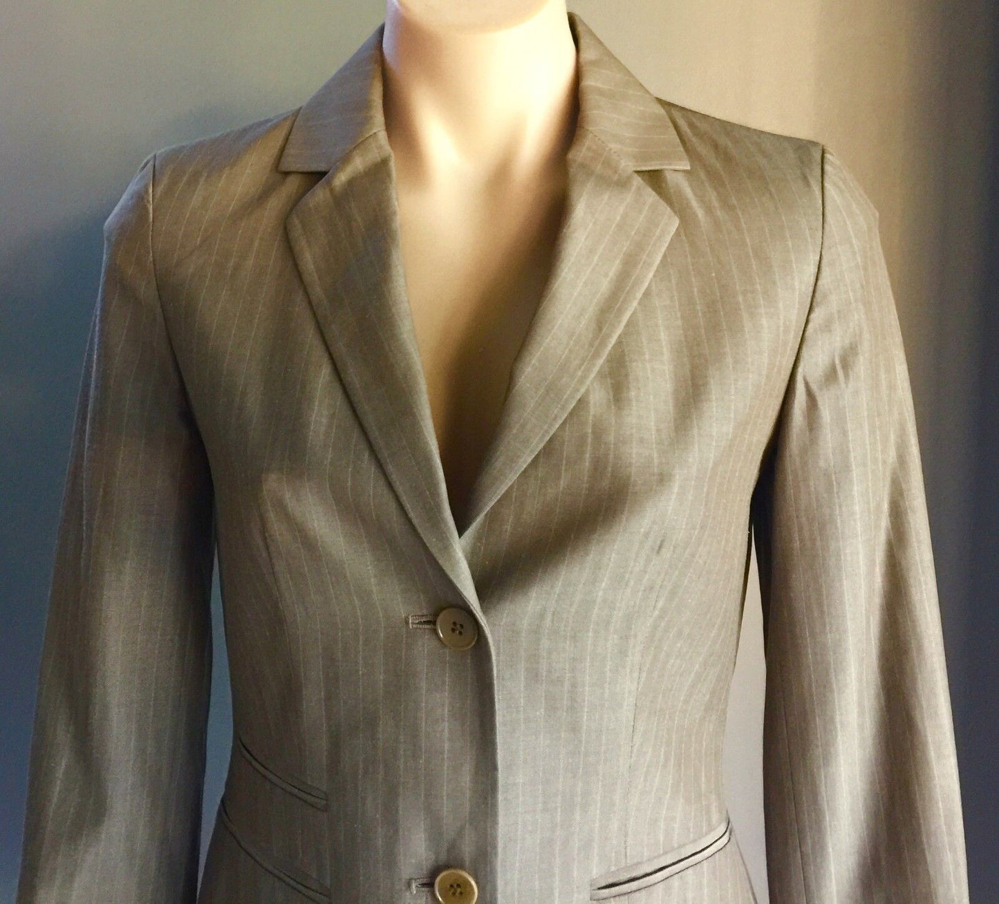 COUNTRY ROAD Jacket Light Brown Khaki Pinstripe Tailored Blazer Ladies Size 6 10