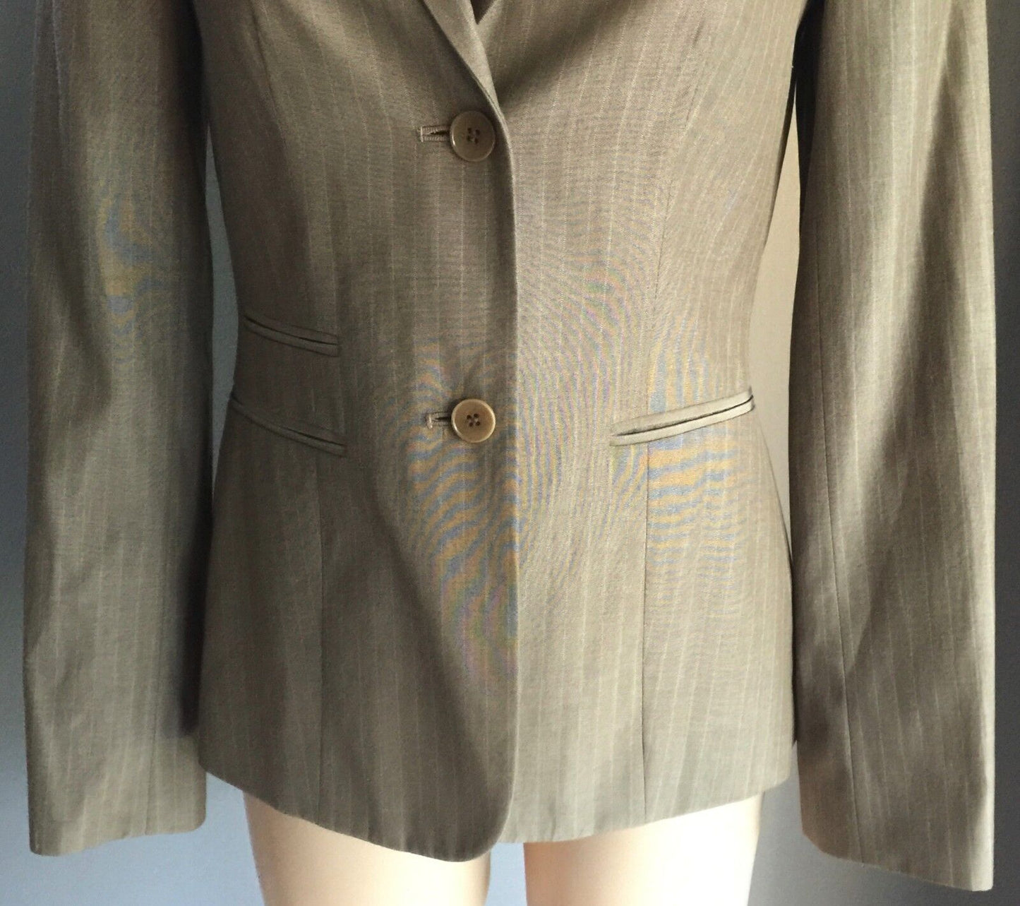 COUNTRY ROAD Jacket Light Brown Khaki Pinstripe Tailored Blazer Ladies Size 6 10
