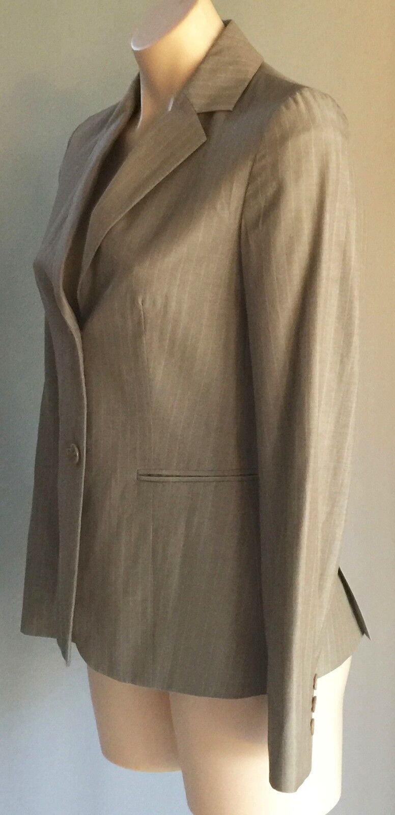 COUNTRY ROAD Jacket Light Brown Khaki Pinstripe Tailored Blazer Ladies Size 6 10