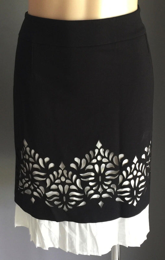 LIZ JORDAN Skirt Black & White w Laser Cut Hem Tiered Ladies Size M 10
