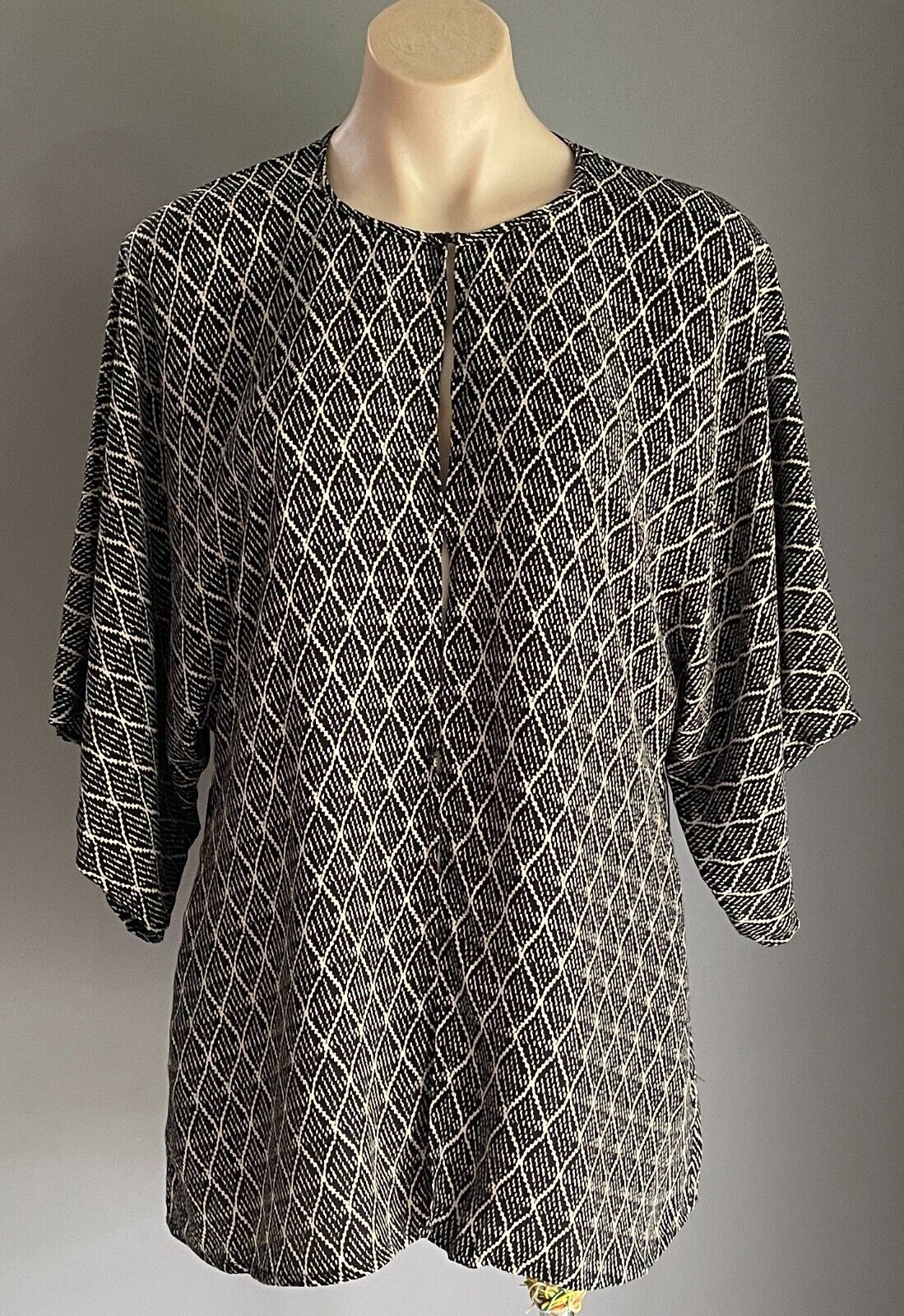 COUNTRY ROAD Jacket Light Open Black & Taupe Kimono Blouse Ladies Size S 8 10