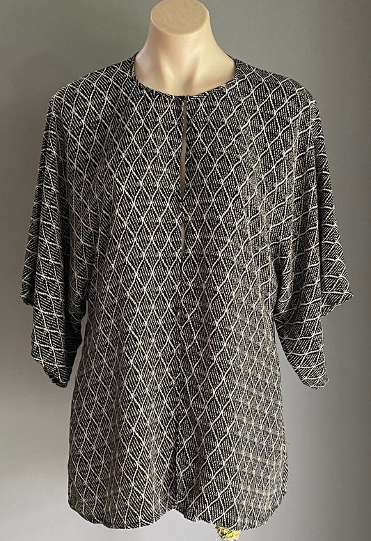 COUNTRY ROAD Jacket Light Open Black & Taupe Kimono Blouse Ladies Size S 8 10
