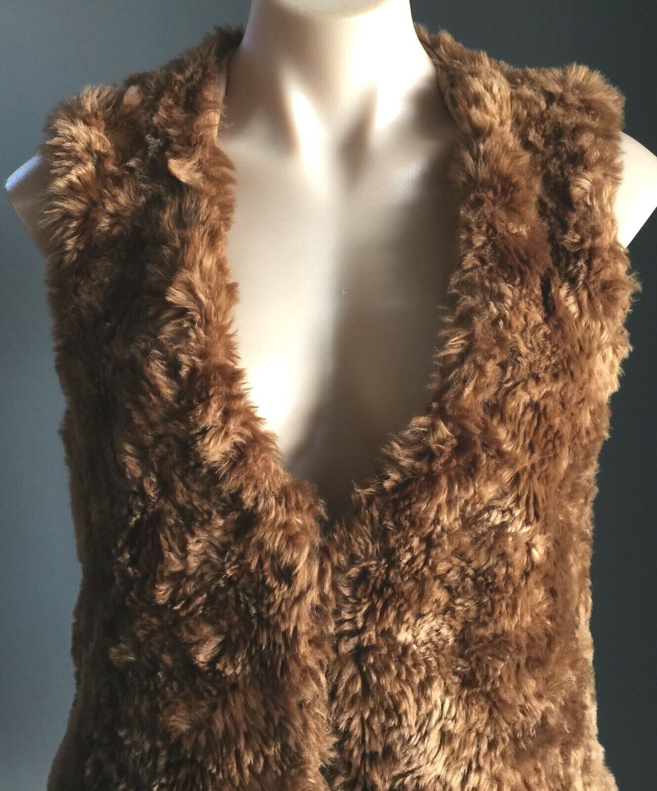 COUNTRY ROAD Jacket Brown Faux Fur Sleeveless Longline Size S 10 Fluffy New Boho