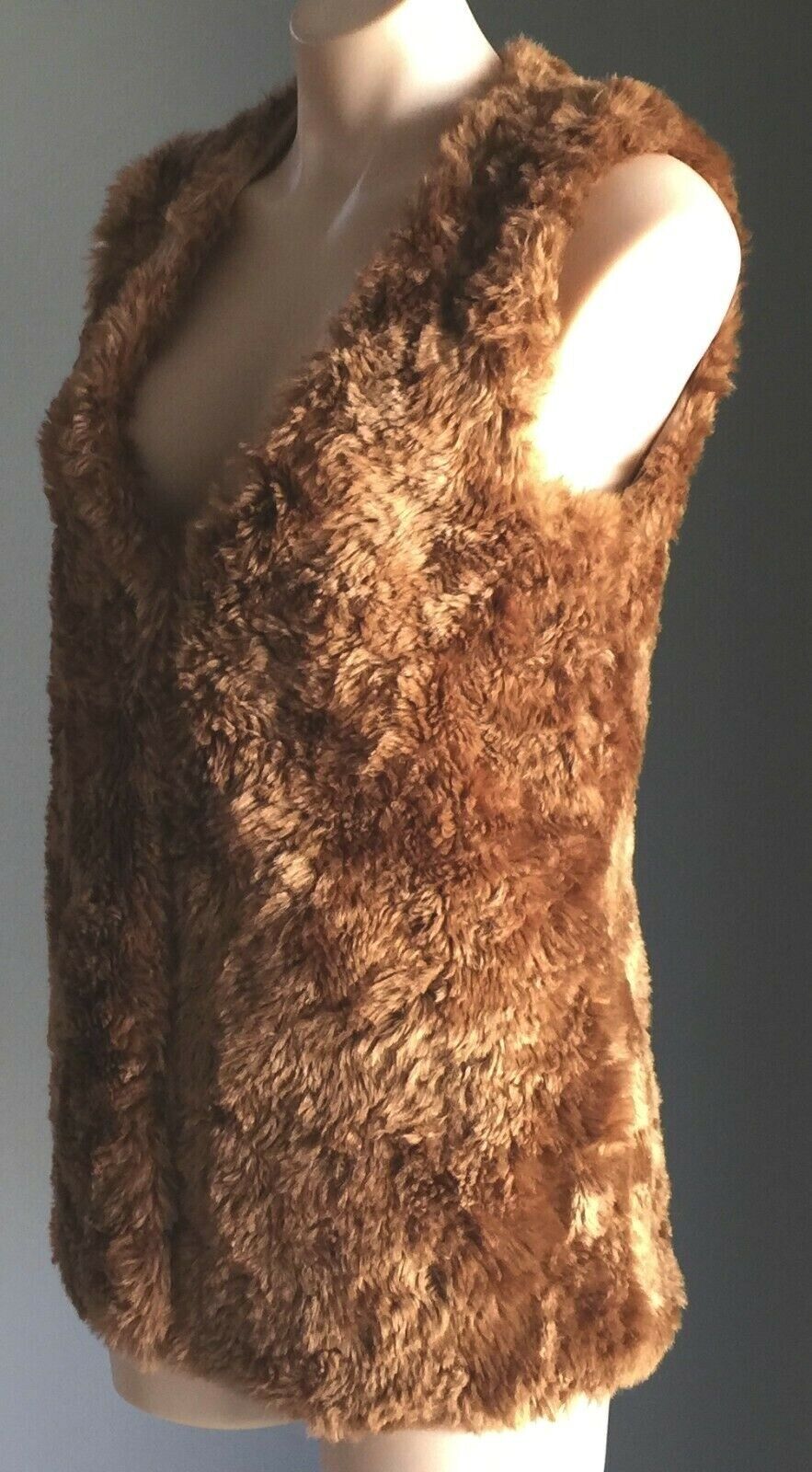 COUNTRY ROAD Jacket Brown Faux Fur Sleeveless Longline Size S 10 Fluffy New Boho