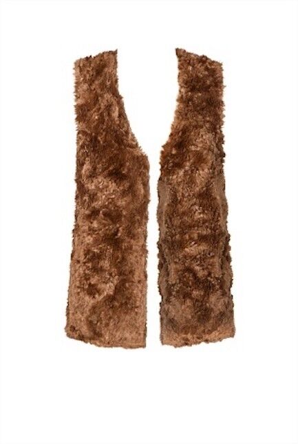 COUNTRY ROAD Jacket Brown Faux Fur Sleeveless Longline Size S 10 Fluffy New Boho