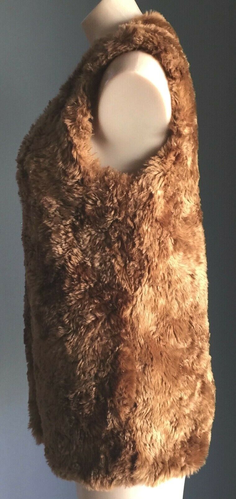 COUNTRY ROAD Jacket Brown Faux Fur Sleeveless Longline Size S 10 Fluffy New Boho