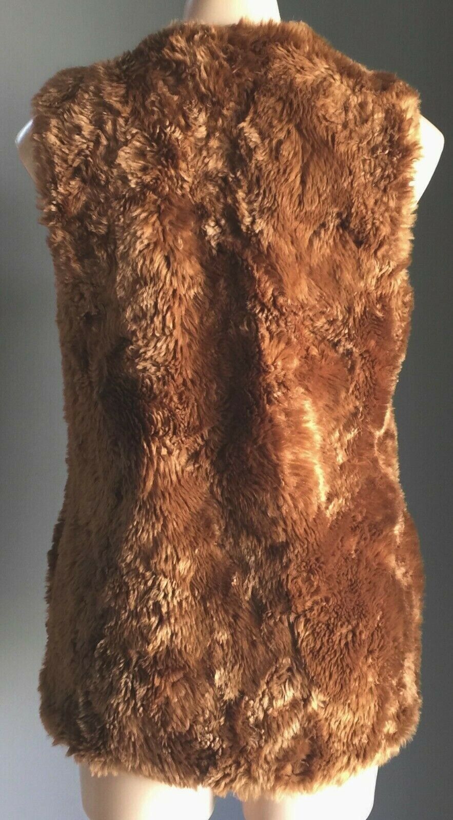 COUNTRY ROAD Jacket Brown Faux Fur Sleeveless Longline Size S 10 Fluffy New Boho