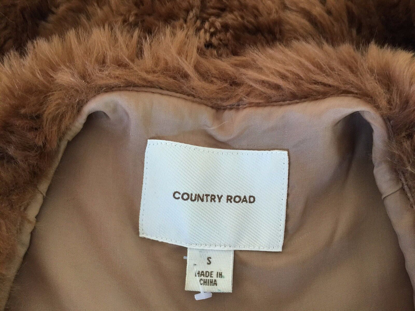 COUNTRY ROAD Jacket Brown Faux Fur Sleeveless Longline Size S 10 Fluffy New Boho