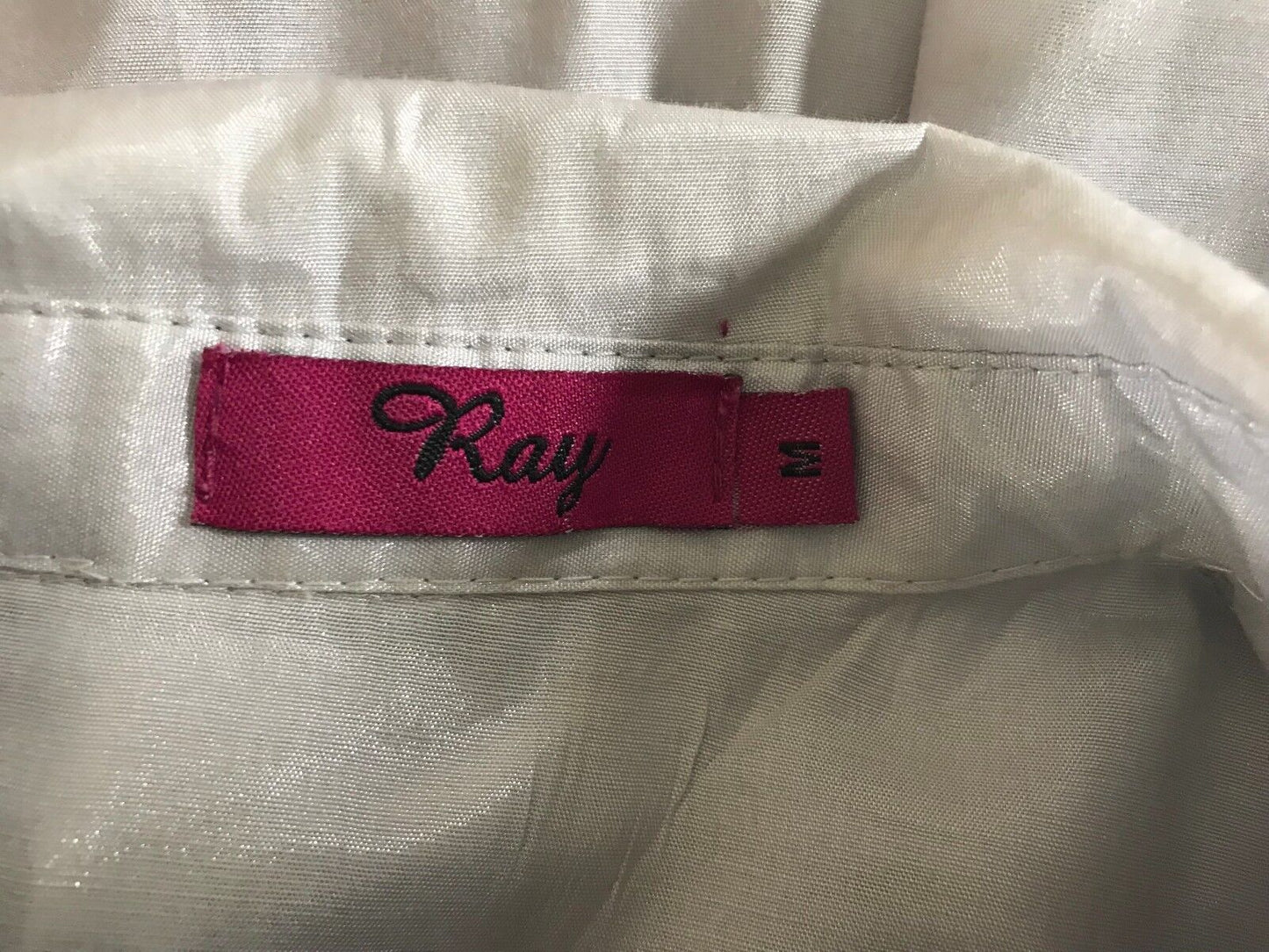 RAY Metallic Silver Shirt Shirred Waist Button Front 3/4 Sleeve Sz M 10