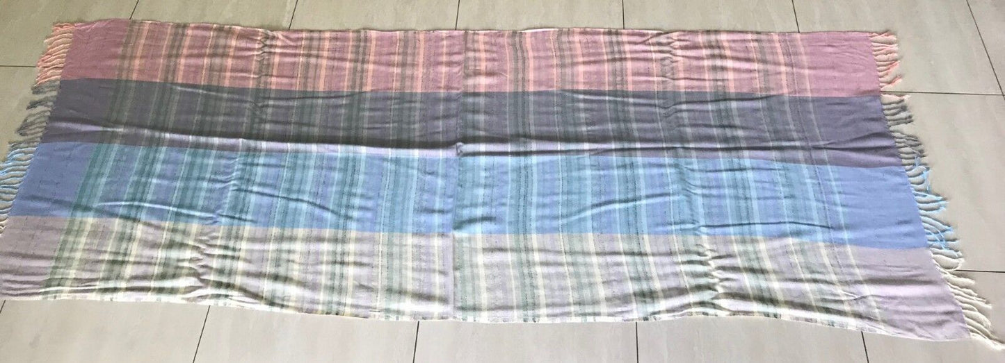 Boho Neck Scarf Blue Mauve Ivory Pink Green Stripe Shoulder Shawl Pastel Fringed