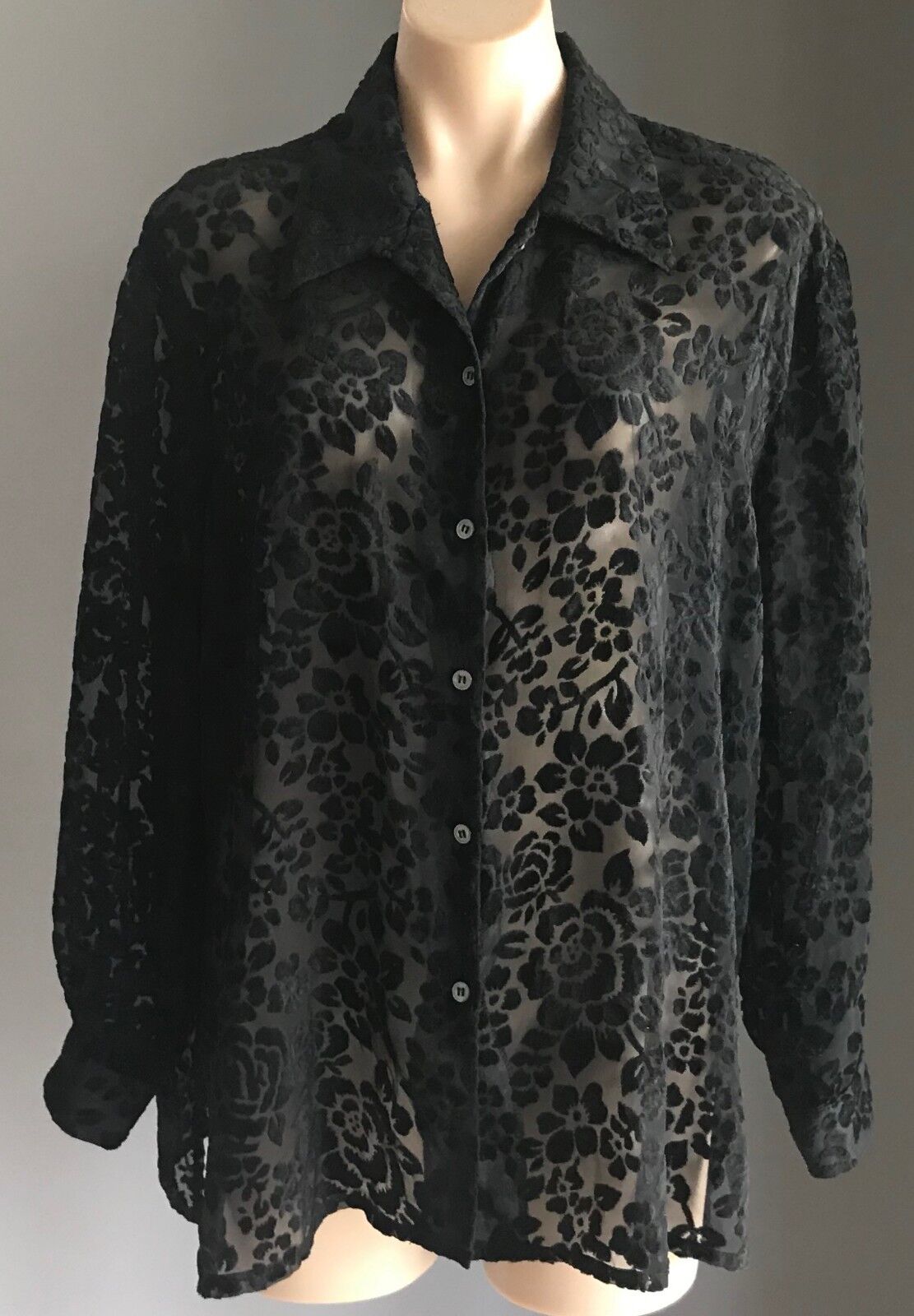 DESIGN STUDIO Over Shirt Burnout Floral Print Black  Semi Sheer Top Size 12 #1